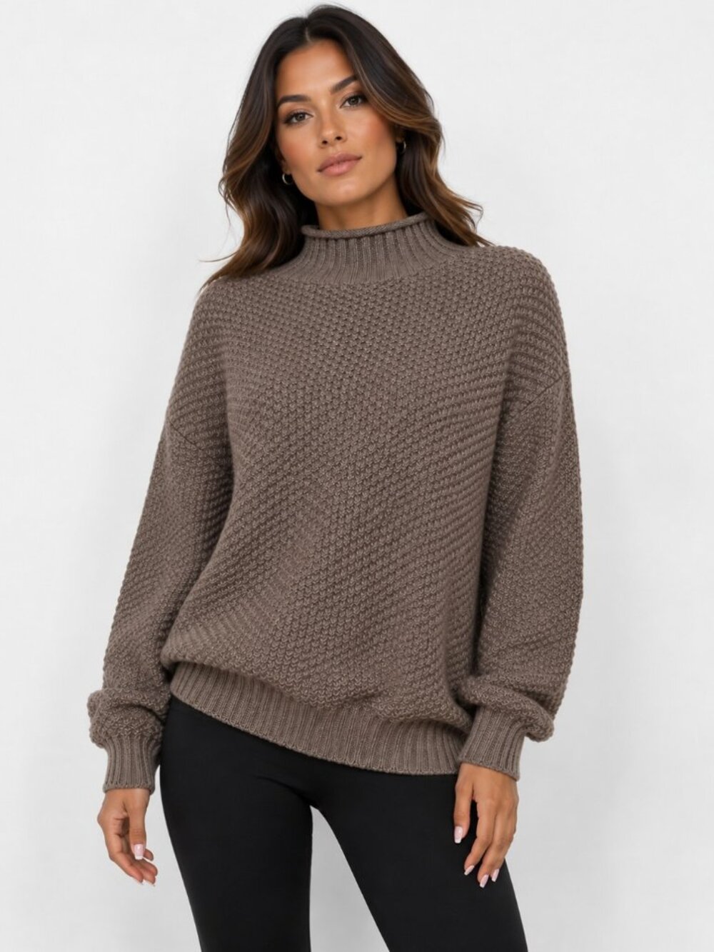 UnBranded Women's Fall Winter Fashion Sweater Size Xl Brown Mock Neck Classic.